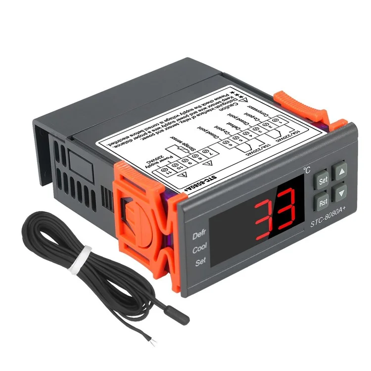 Controlador de Temperatura Digital STC-8080A+ Refrigerador Termostato de Controle Descongelamento Automático com Sonda de Sensor NTC 220V