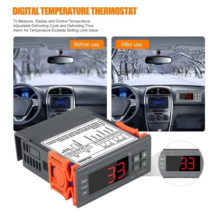 Controlador de Temperatura Digital STC-8080A+ Refrigerador Termostato de Controle Descongelamento Automático com Sonda de Sensor NTC 220V