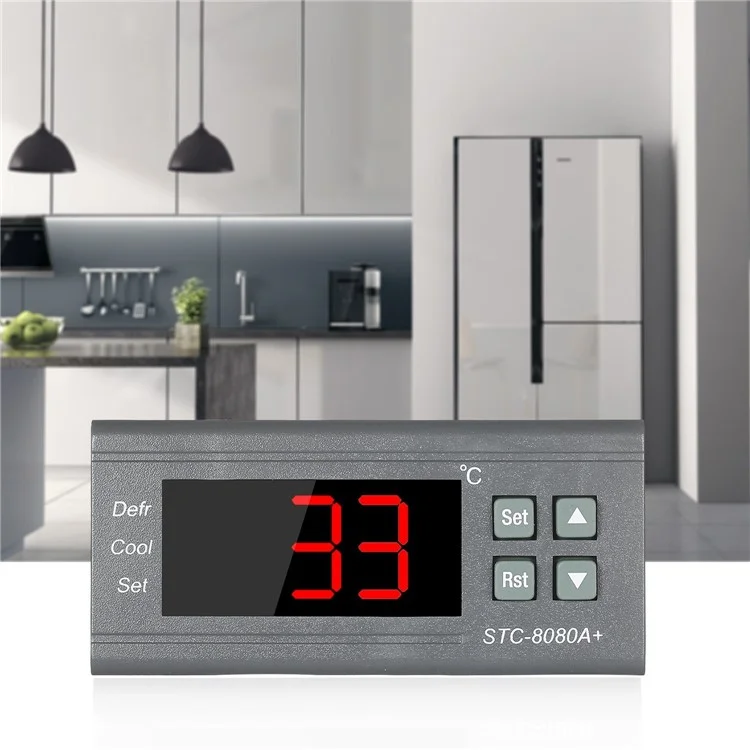 Controlador de Temperatura Digital STC-8080A+ Refrigerador Termostato de Controle Descongelamento Automático com Sonda de Sensor NTC 220V