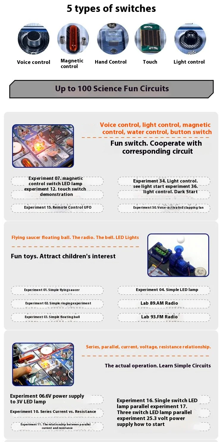 Kit d'expérimentation scientifique STEM 100 en 1, jouet éducatif, créateur de circuits électroniques, ensemble de 5