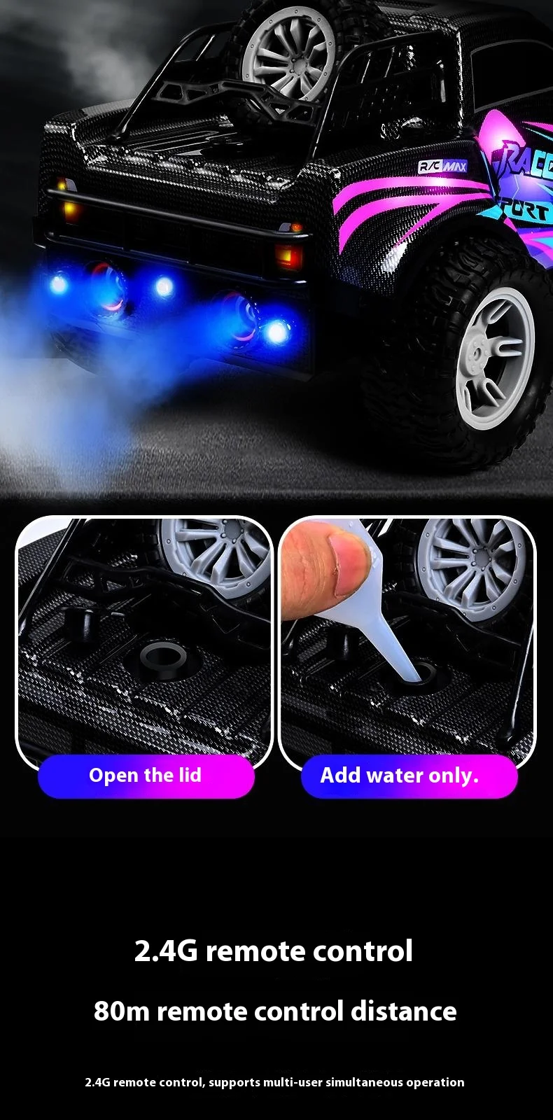 Camionnette radiocommandée 2,4 GHz avec double jet d'eau, effets sonores, véhicule tout-terrain haute vitesse et franchissement d'obstacles - Modèle réduit 9166-8 (3) 8