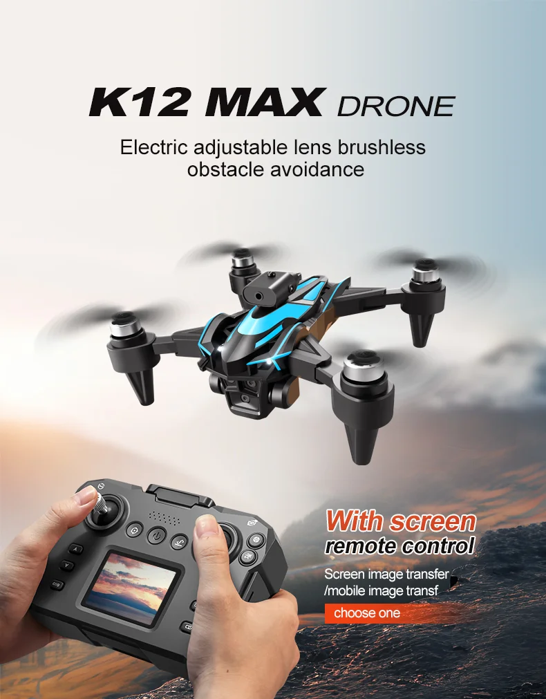 XKJ K12MAX HD Camera RC Drone Brushless Foldable Quadcopter with Display Screen Remote Control, 2 Batteries 1