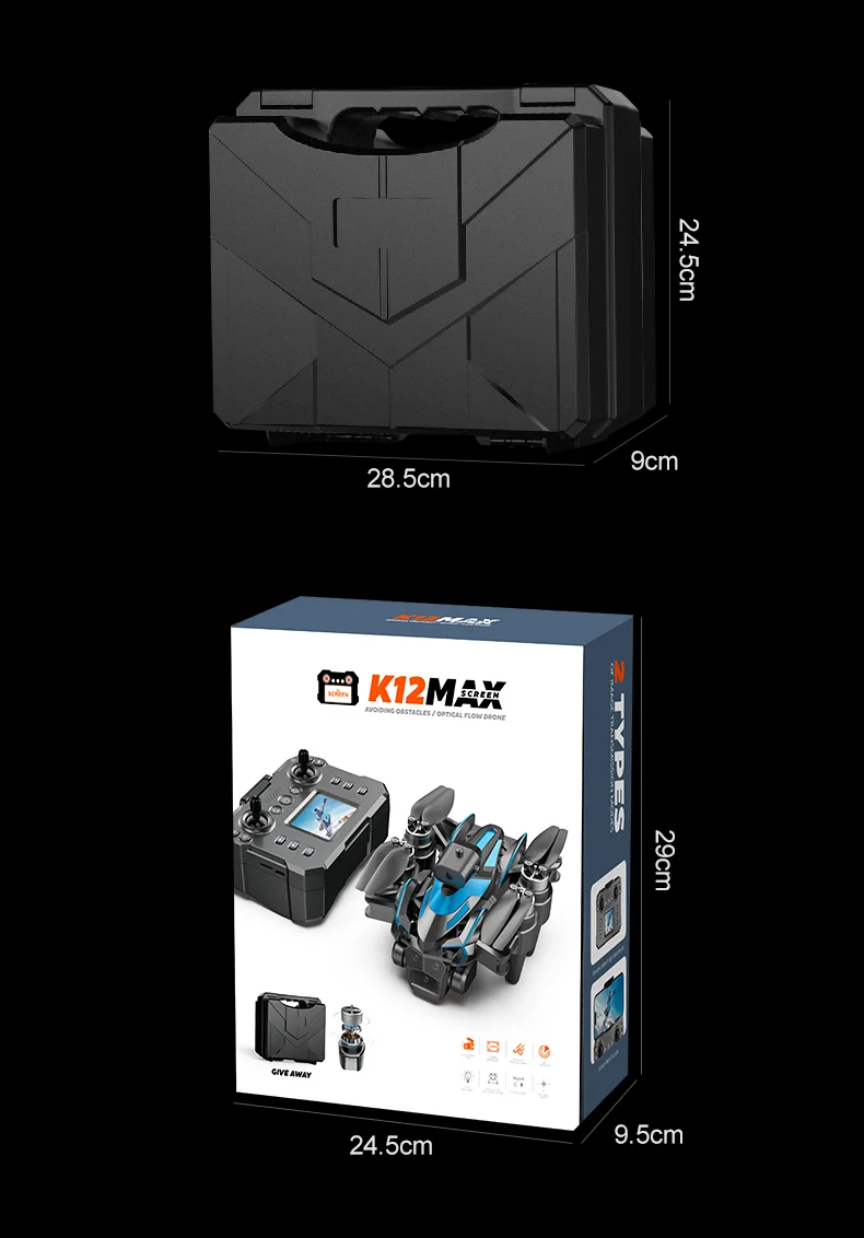 XKJ K12MAX HD Camera RC Drone Brushless Foldable Quadcopter with Display Screen Remote Control, 2 Batteries 24