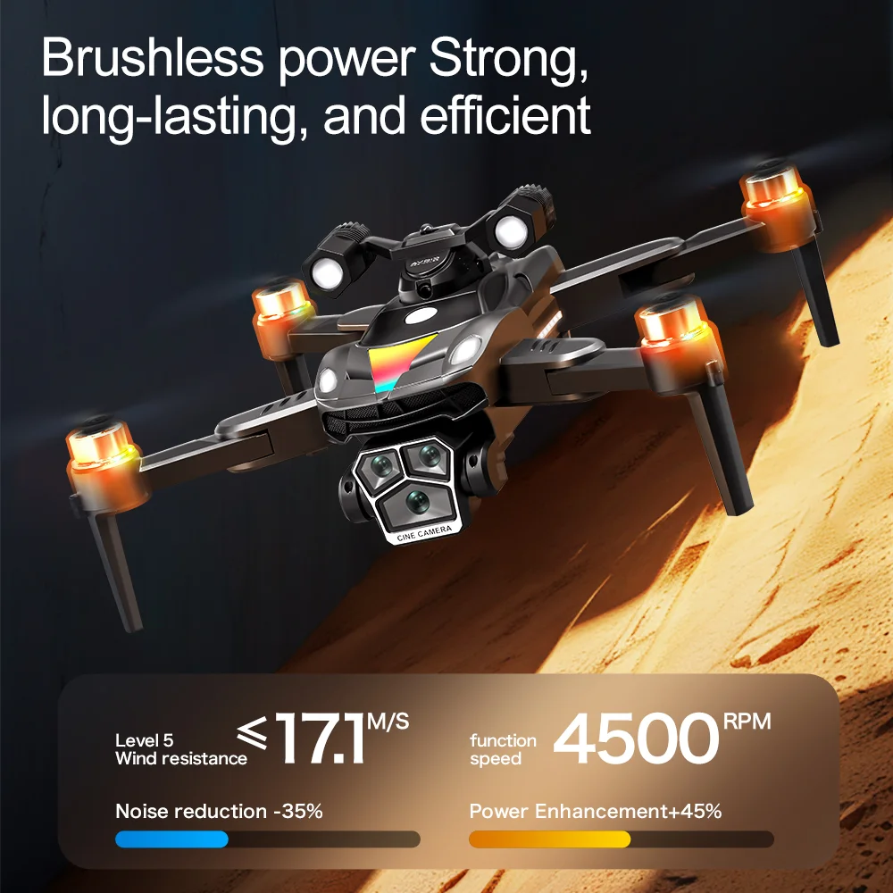 V188 Obstacle Avoidance Brushless Quadcopter HD Camera Searchlight RC Drone, 2 Batteries - Grey 10
