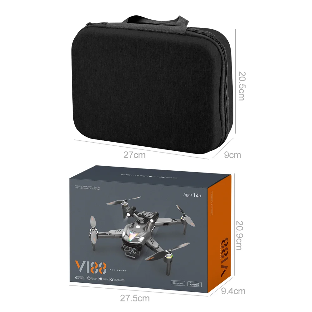 V188 Obstacle Avoidance Brushless Quadcopter HD Camera Searchlight RC Drone, 2 Batteries - Grey 20