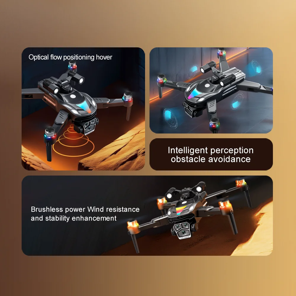 V188 Obstacle Avoidance Brushless Quadcopter HD Camera Searchlight RC Drone, 2 Batteries - Grey 3
