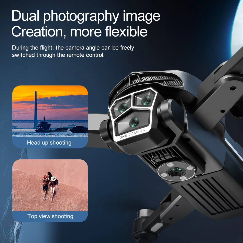 V188 Obstacle Avoidance Brushless Quadcopter HD Camera Searchlight RC Drone, 2 Batteries - Grey 8