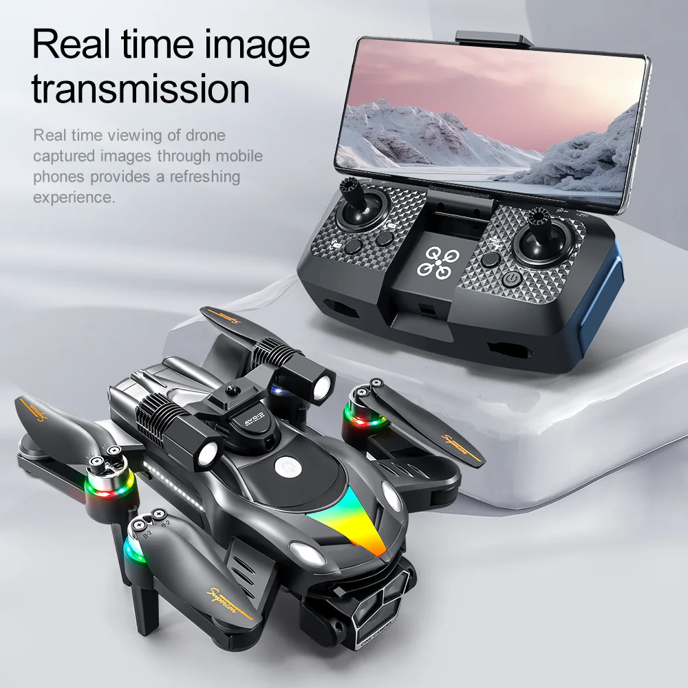 V188 Obstacle Avoidance Brushless Quadcopter HD Camera Searchlight RC Drone, 2 Batteries - Grey 9