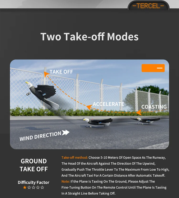 HW40 RC Plane Remote Control Eagle Plane 2.4GHZ 2.5CH Flying Bird RC Glider with 6-axis Gyro 12