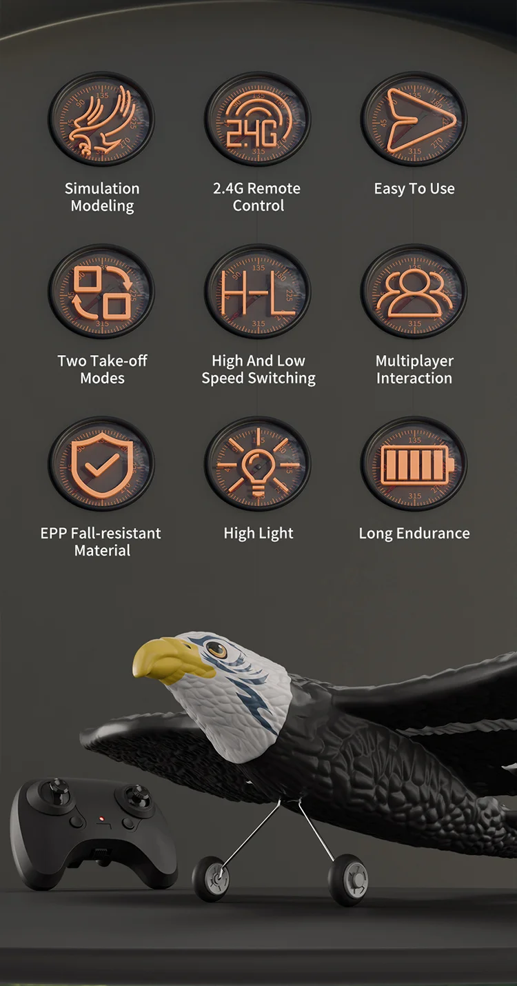 HW40 RC Plane Remote Control Eagle Plane 2.4GHZ 2.5CH Flying Bird RC Glider with 6-axis Gyro 2