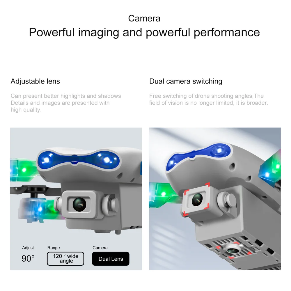E99D Drone Pliable à Double Objectif avec Effet Lumineux / Télécommande à Écran, Batterie Simple - E99 Gris 15