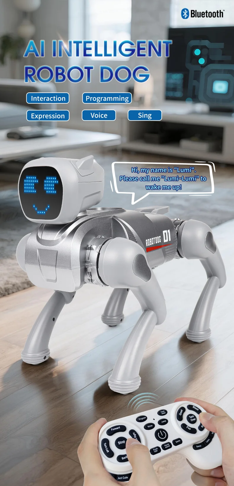 Remote Control 2.4G Smart Interactive Robot Dog App / Voice Control Programmable Toy Gift with Expression Lights - Grey 1
