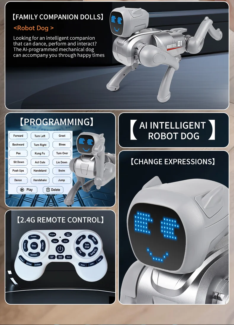 Remote Control 2.4G Smart Interactive Robot Dog App / Voice Control Programmable Toy Gift with Expression Lights - Grey 2