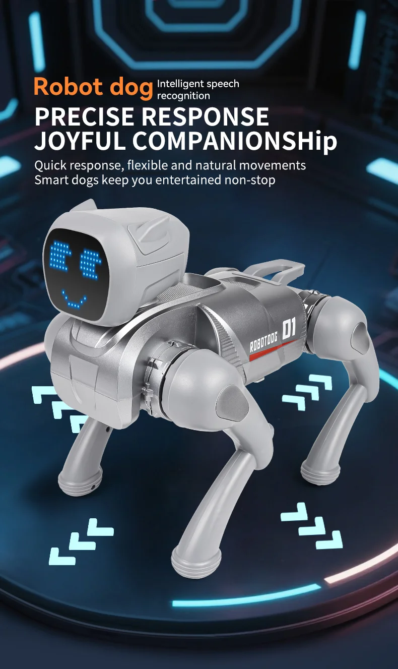 Remote Control 2.4G Smart Interactive Robot Dog App / Voice Control Programmable Toy Gift with Expression Lights - Grey 3