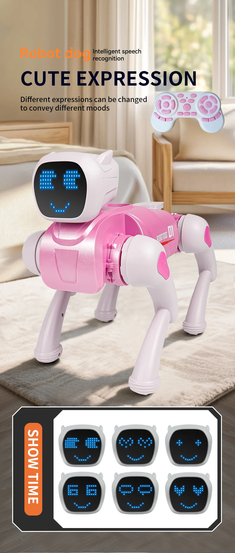 Remote Control 2.4G Smart Interactive Robot Dog App / Voice Control Programmable Toy Gift with Expression Lights - Grey 5