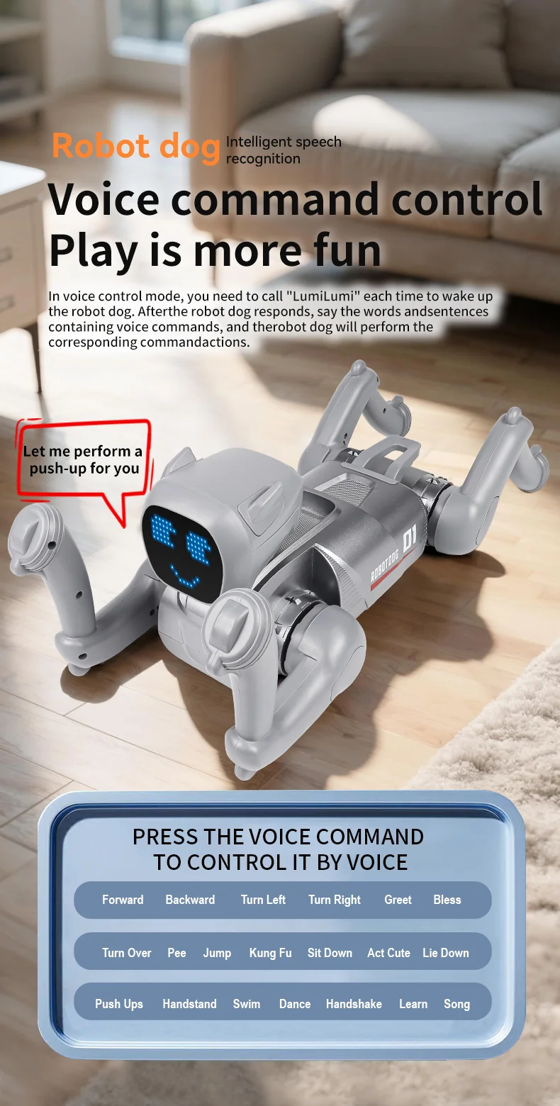 Remote Control 2.4G Smart Interactive Robot Dog App / Voice Control Programmable Toy Gift with Expression Lights - Grey 6