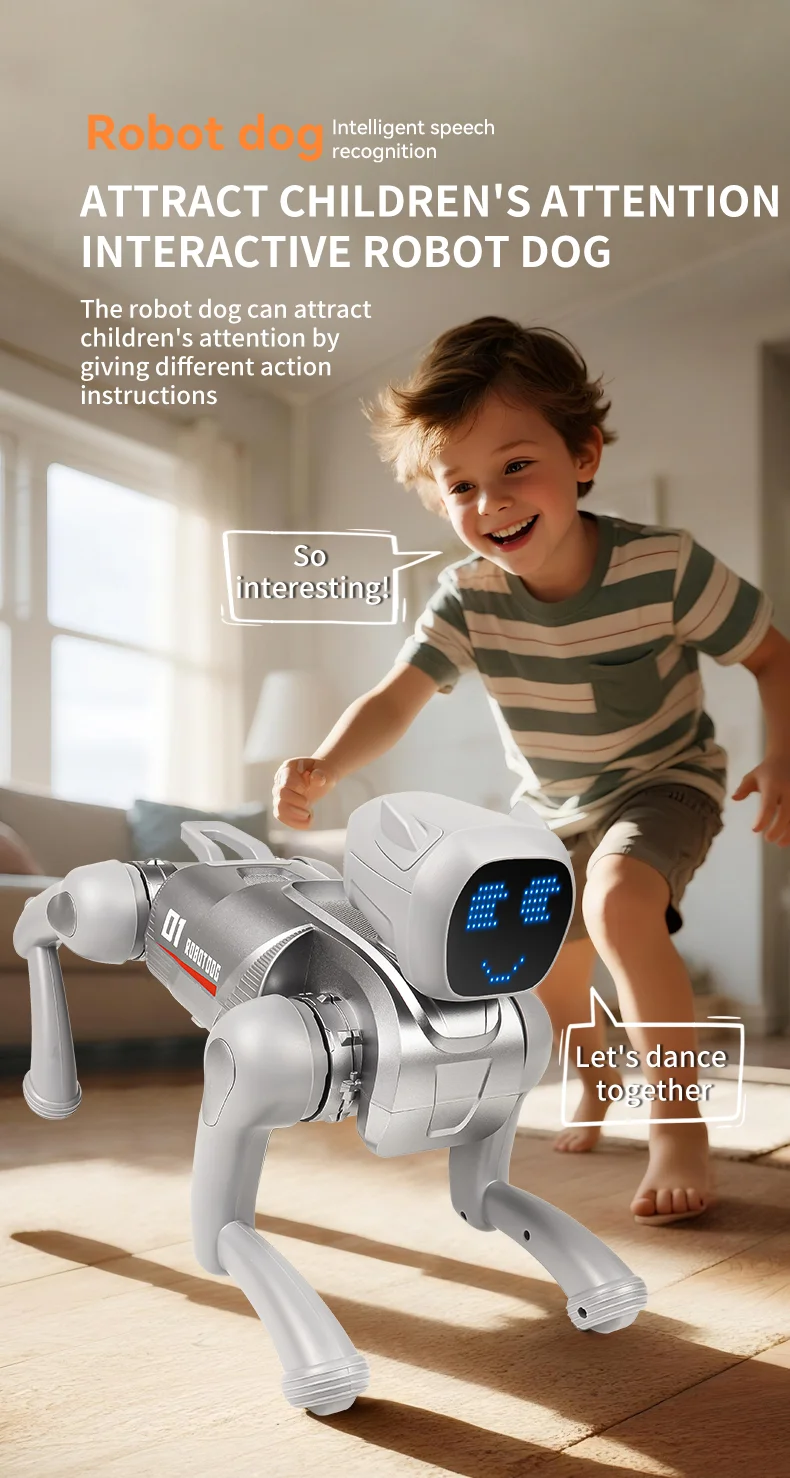 Remote Control 2.4G Smart Interactive Robot Dog App / Voice Control Programmable Toy Gift with Expression Lights - Grey 7