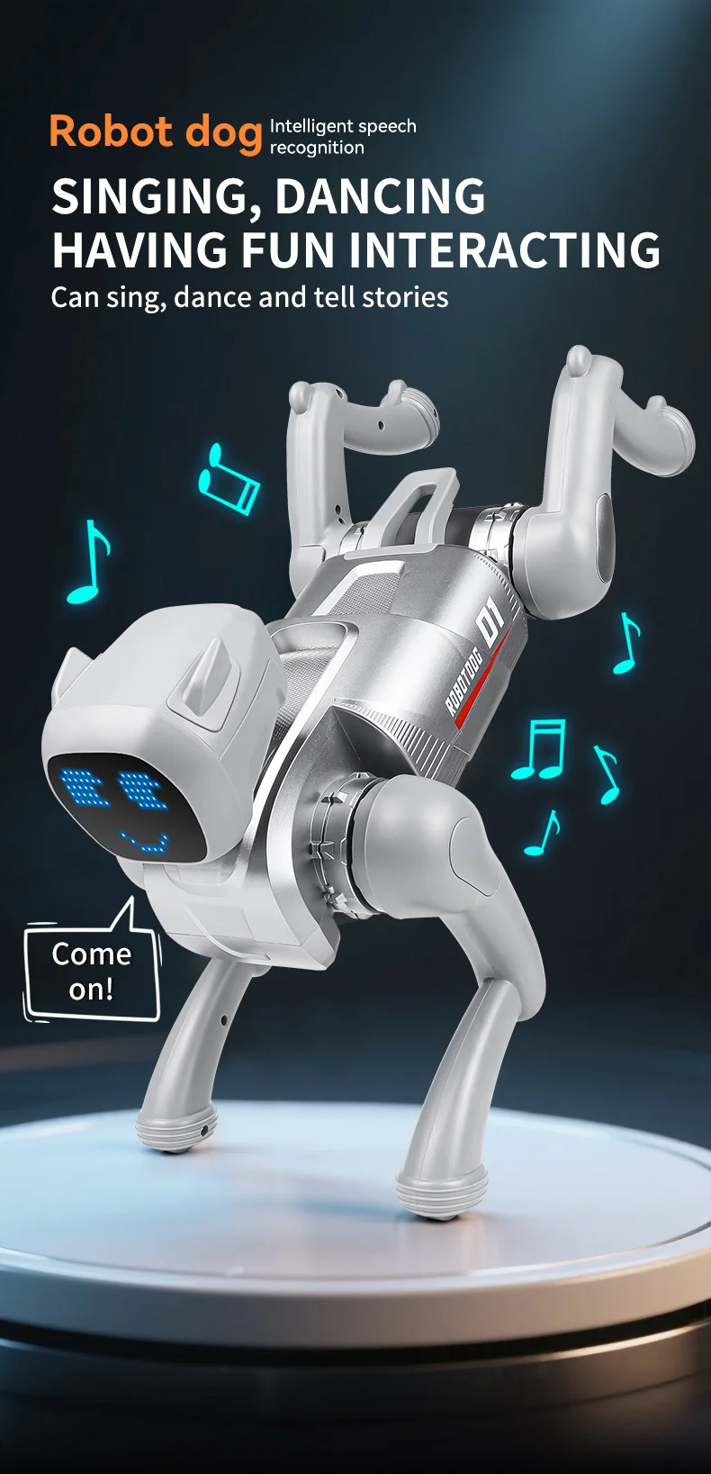 Remote Control 2.4G Smart Interactive Robot Dog App / Voice Control Programmable Toy Gift with Expression Lights - Grey 8