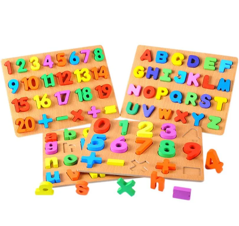 Wooden Puzzles Alphabet Letter Number Board Games Learning Jigsaw