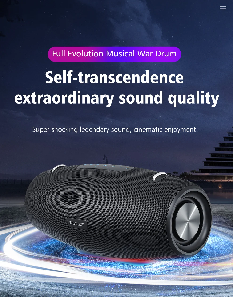 Enceinte Bluetooth sans fil portable de 60W ZEALOT S67 avec haut-parleur stéréo HiFi extérieur et bandoulière 1