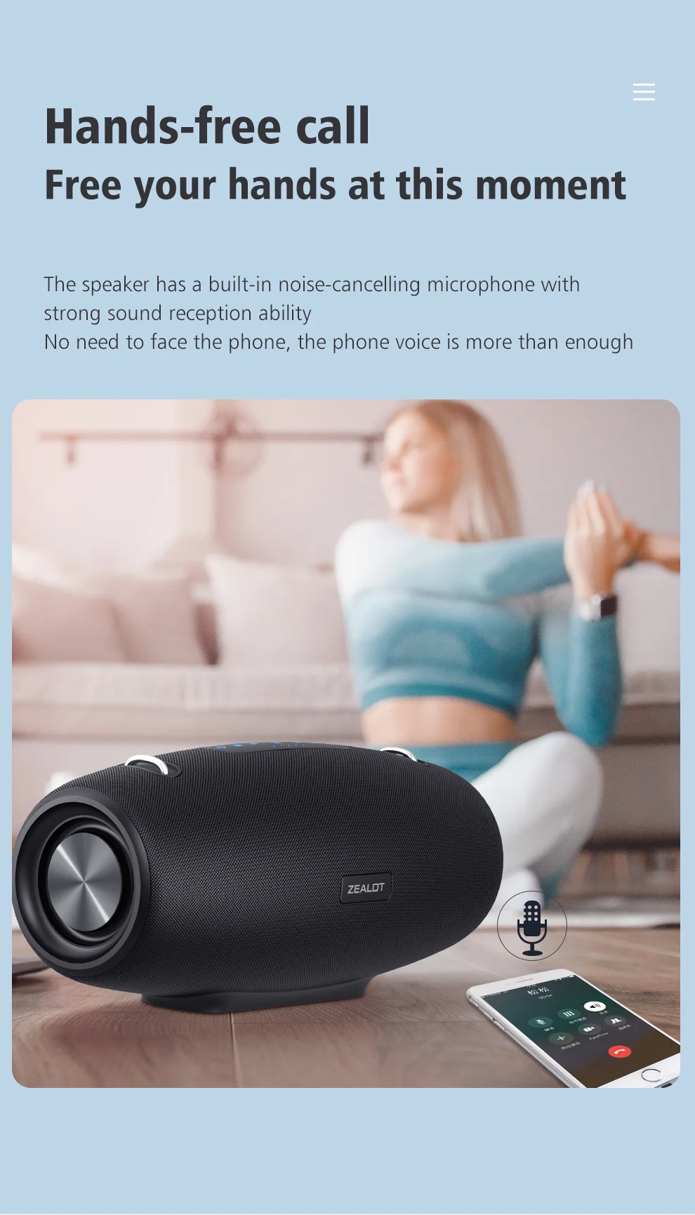 Enceinte Bluetooth sans fil portable de 60W ZEALOT S67 avec haut-parleur stéréo HiFi extérieur et bandoulière 9