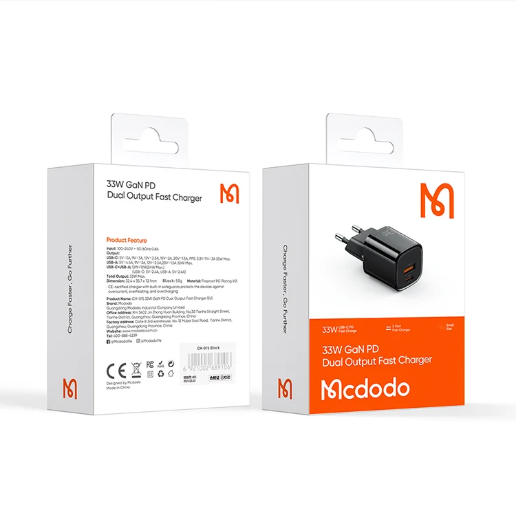 MCDODO CH-0150 MDD Nano Series EU Plug PD33W USB A+C Dual Ports Fast Charging Power Adapter Wall Charger - Black 11