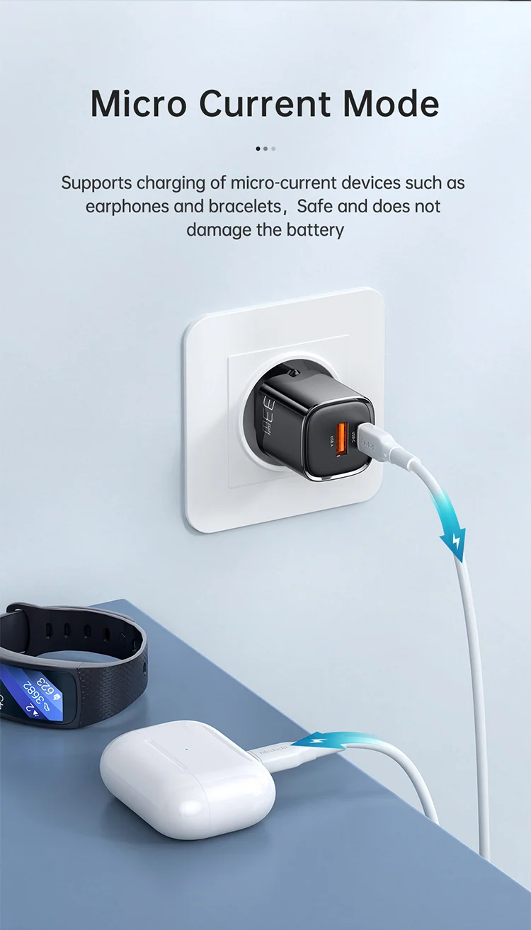 MCDODO CH-0150 MDD Nano Series EU Plug PD33W USB A+C Dual Ports Fast Charging Power Adapter Wall Charger - Black 6