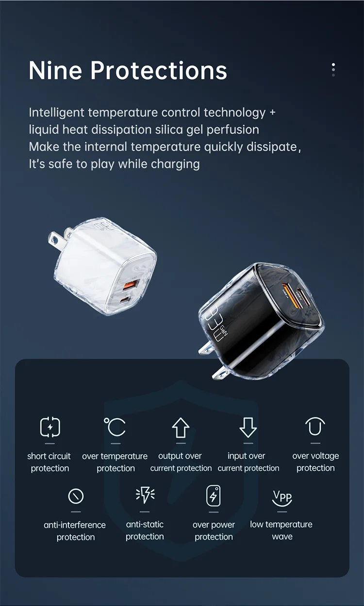 MCDODO CH-651 Nano Series PD33W USB-A + USB-C Dual Port Wall Charger Adapter US Plug - White 8