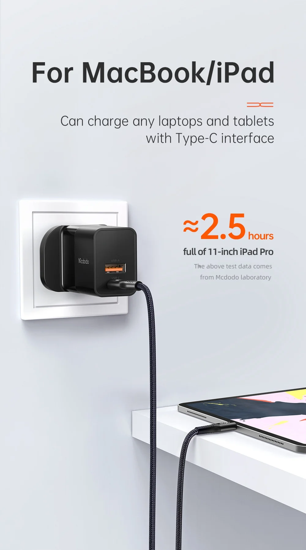 MCDODO CH-130 PD 20W Fast Charging Adapter USB+Type-C Dual Port Wall Charger - Black/UK Plug 3