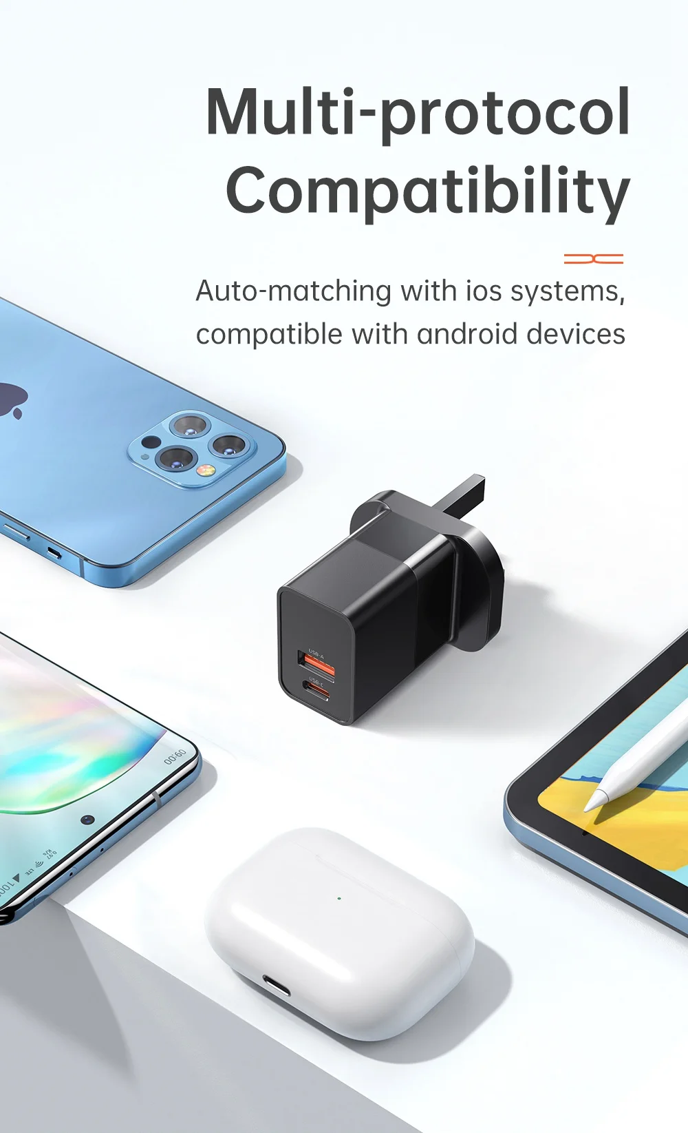 MCDODO CH-130 PD 20W Fast Charging Adapter USB+Type-C Dual Port Wall Charger - Black/UK Plug 9