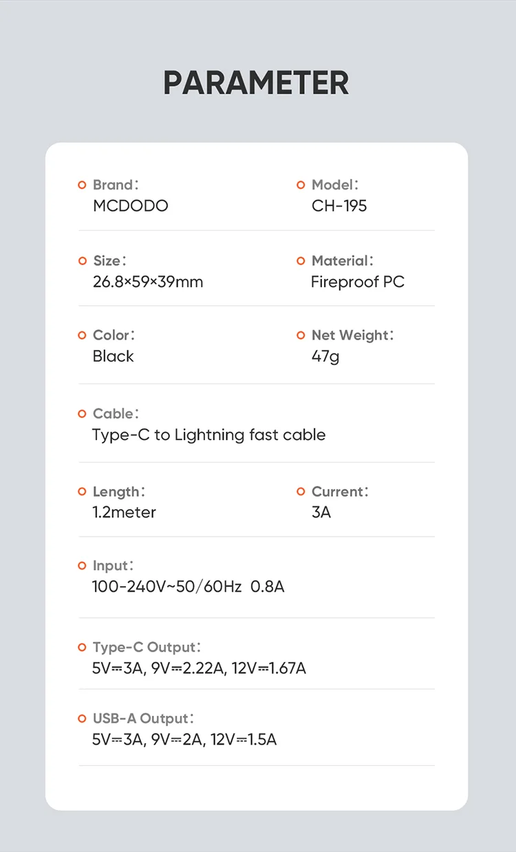 MCDODO MDD Hydrogen Series USB-A + Type-C PD 20W Phone Fast Charging Adapter Wall Charger with Cable - EU Plug/Black 12