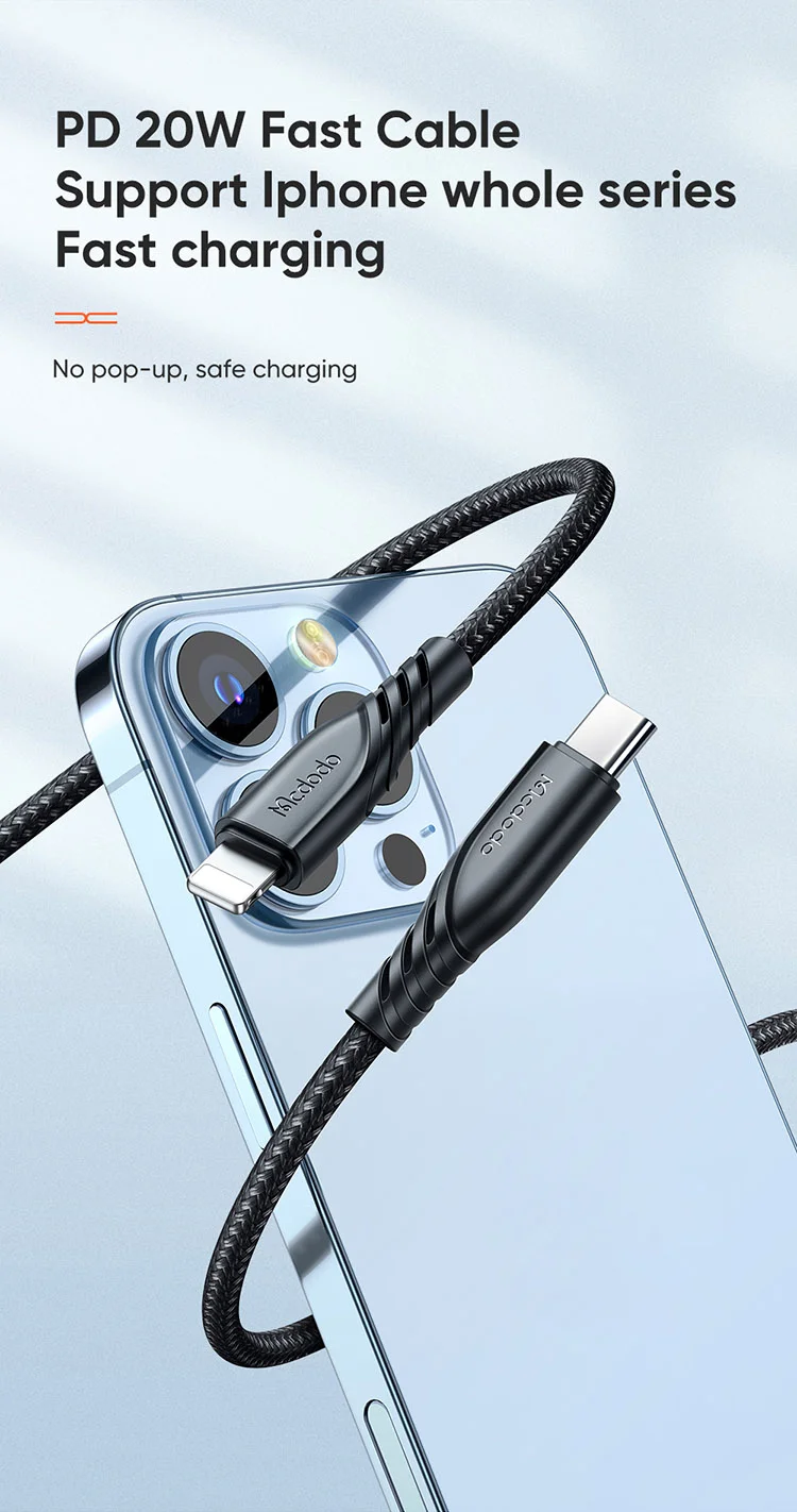 MCDODO MDD Hydrogen Series USB-A + Type-C PD 20W Phone Fast Charging Adapter Wall Charger with Cable - EU Plug/Black 2