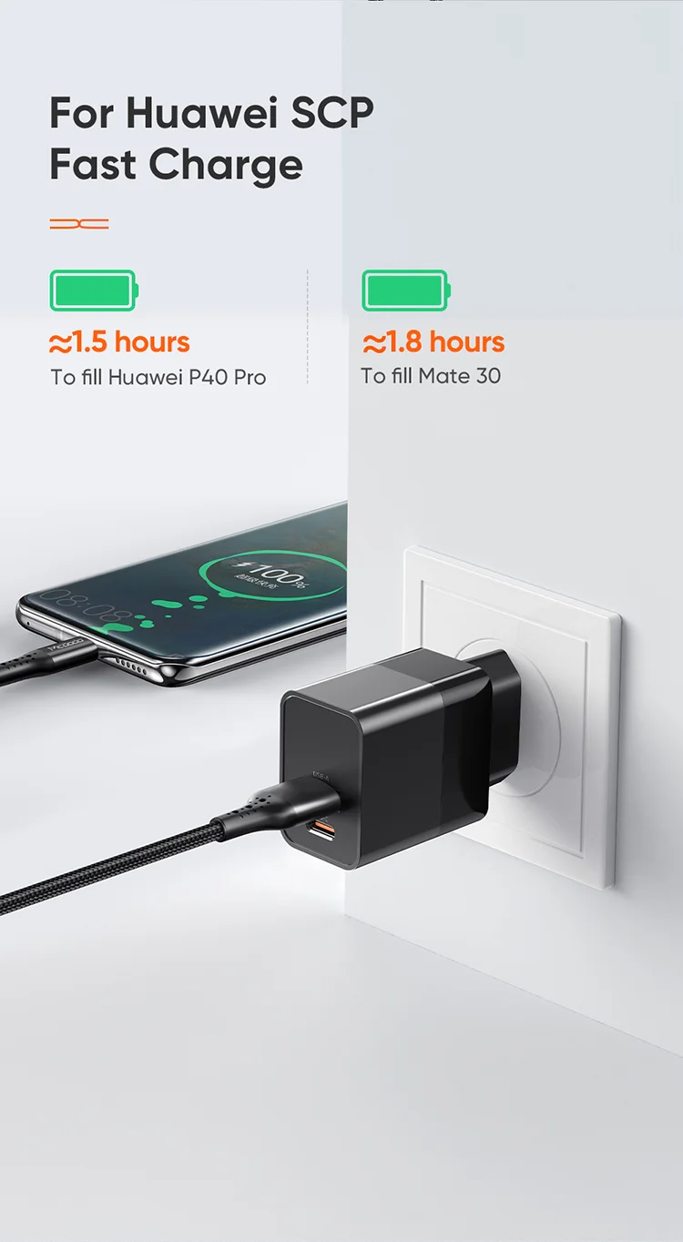 MCDODO MDD Hydrogen Series USB-A + Type-C PD 20W Phone Fast Charging Adapter Wall Charger with Cable - EU Plug/Black 5