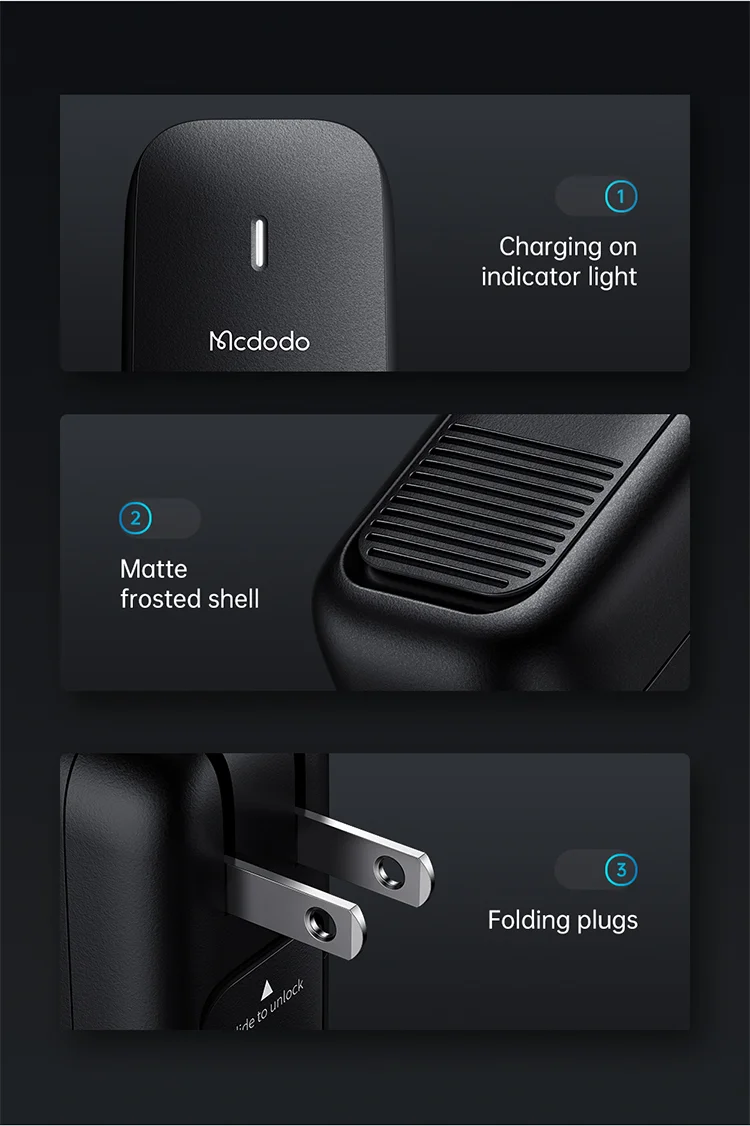 MCDODO CH-8442 MDD Mecha Series US Plug 65W GaN3.0 Dual Type-C+USB Travel Charger Adapter with Type-C Cable and EU+UK Plug - Black 15