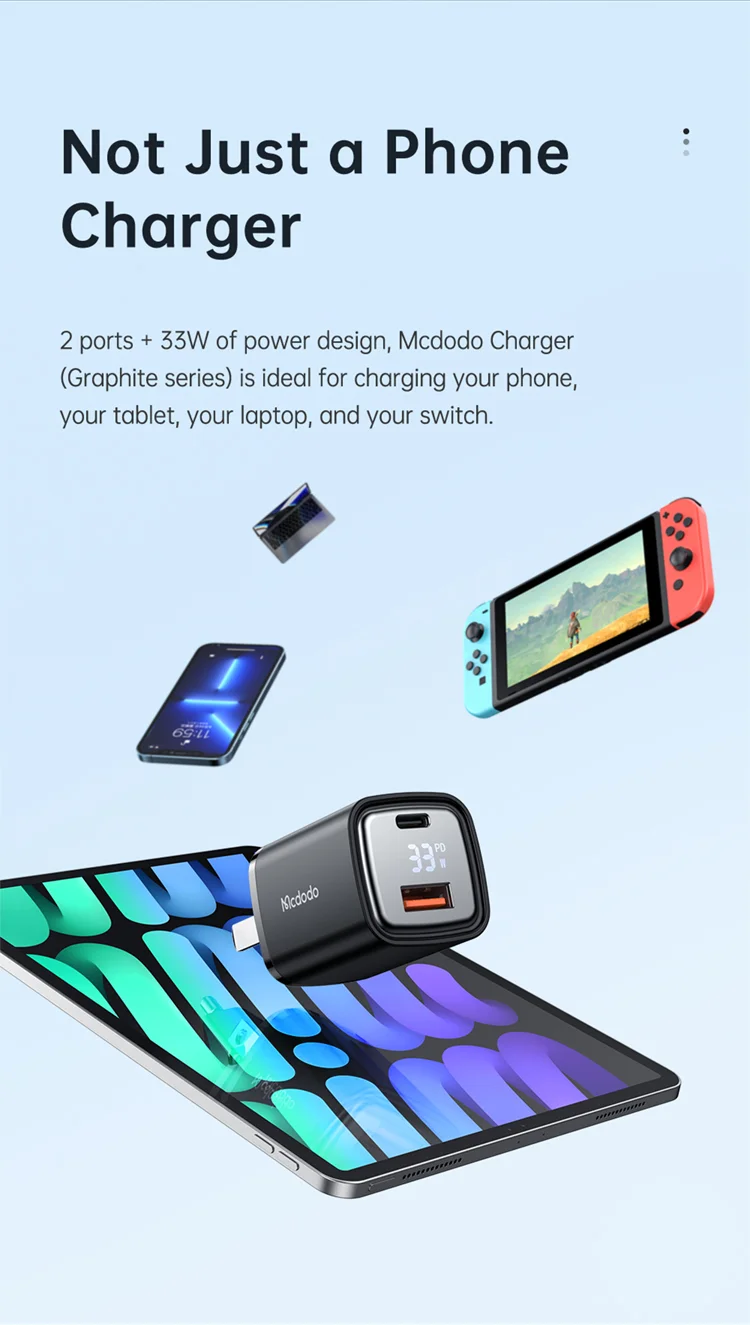 MCDODO Graphite Series 33W USB-A + Type-C Digital Display Dual Port Fast Charging Adapter Wall Charger - US Plug 5