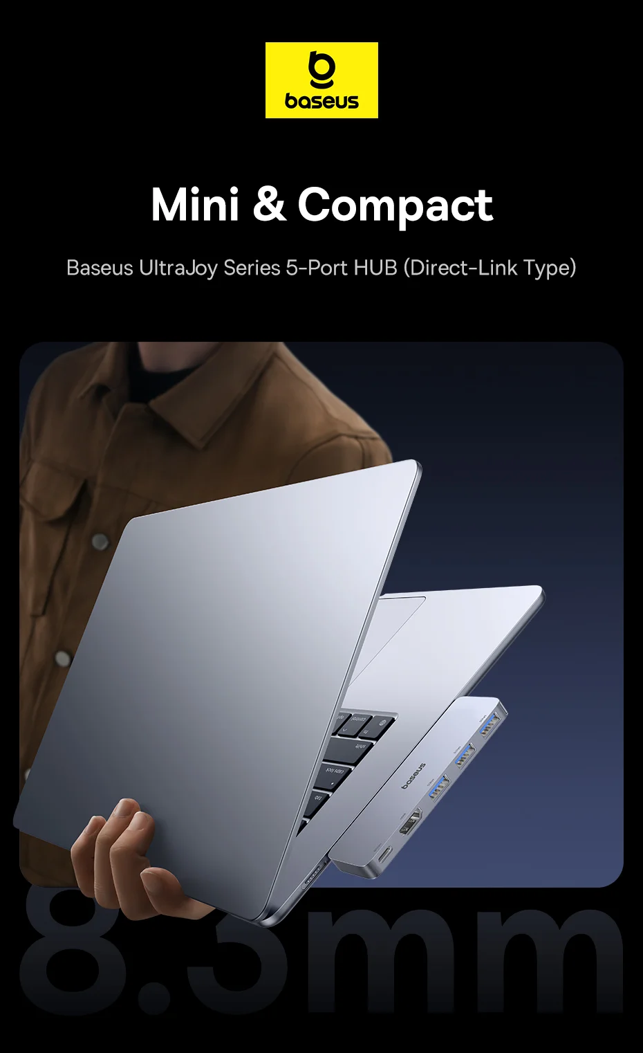 Adaptateur Hub USB-C série BASEUS UltraJoy jusqu'à une sortie HD 4K + USB-C 40 Gbit/s + 3xUSB 3.0 1