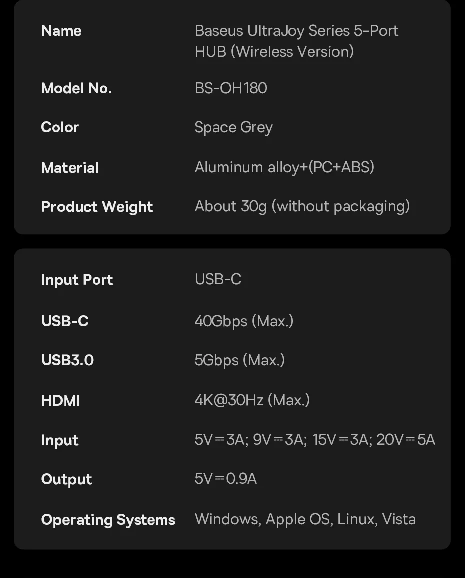 Adaptateur Hub USB-C série BASEUS UltraJoy jusqu'à une sortie HD 4K + USB-C 40 Gbit/s + 3xUSB 3.0 16