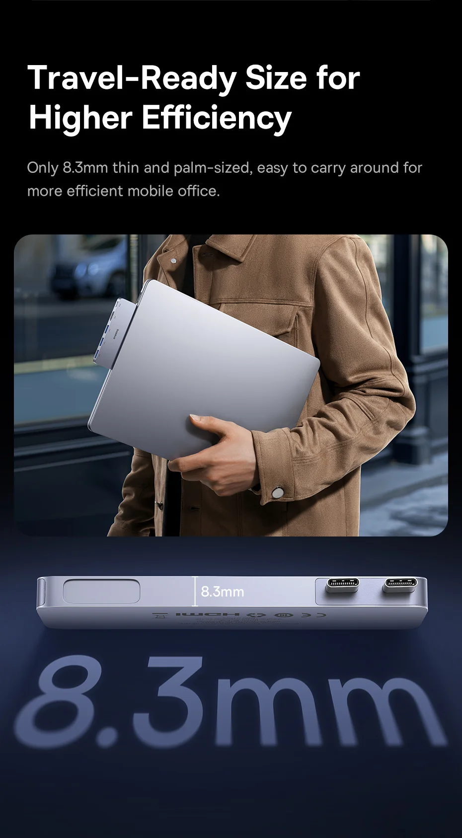 Adaptateur Hub USB-C série BASEUS UltraJoy jusqu'à une sortie HD 4K + USB-C 40 Gbit/s + 3xUSB 3.0 4