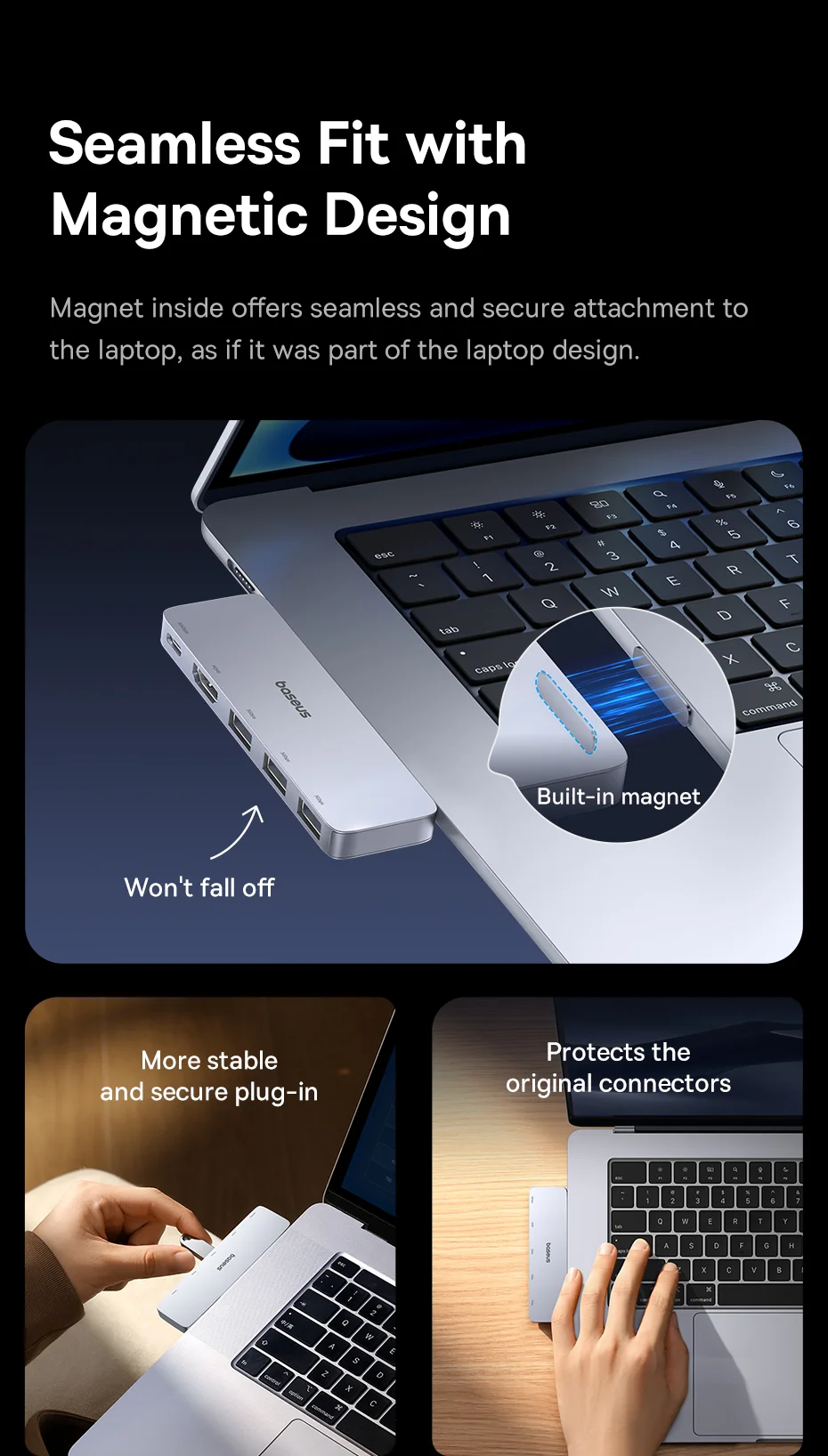 Adaptateur Hub USB-C série BASEUS UltraJoy jusqu'à une sortie HD 4K + USB-C 40 Gbit/s + 3xUSB 3.0 5