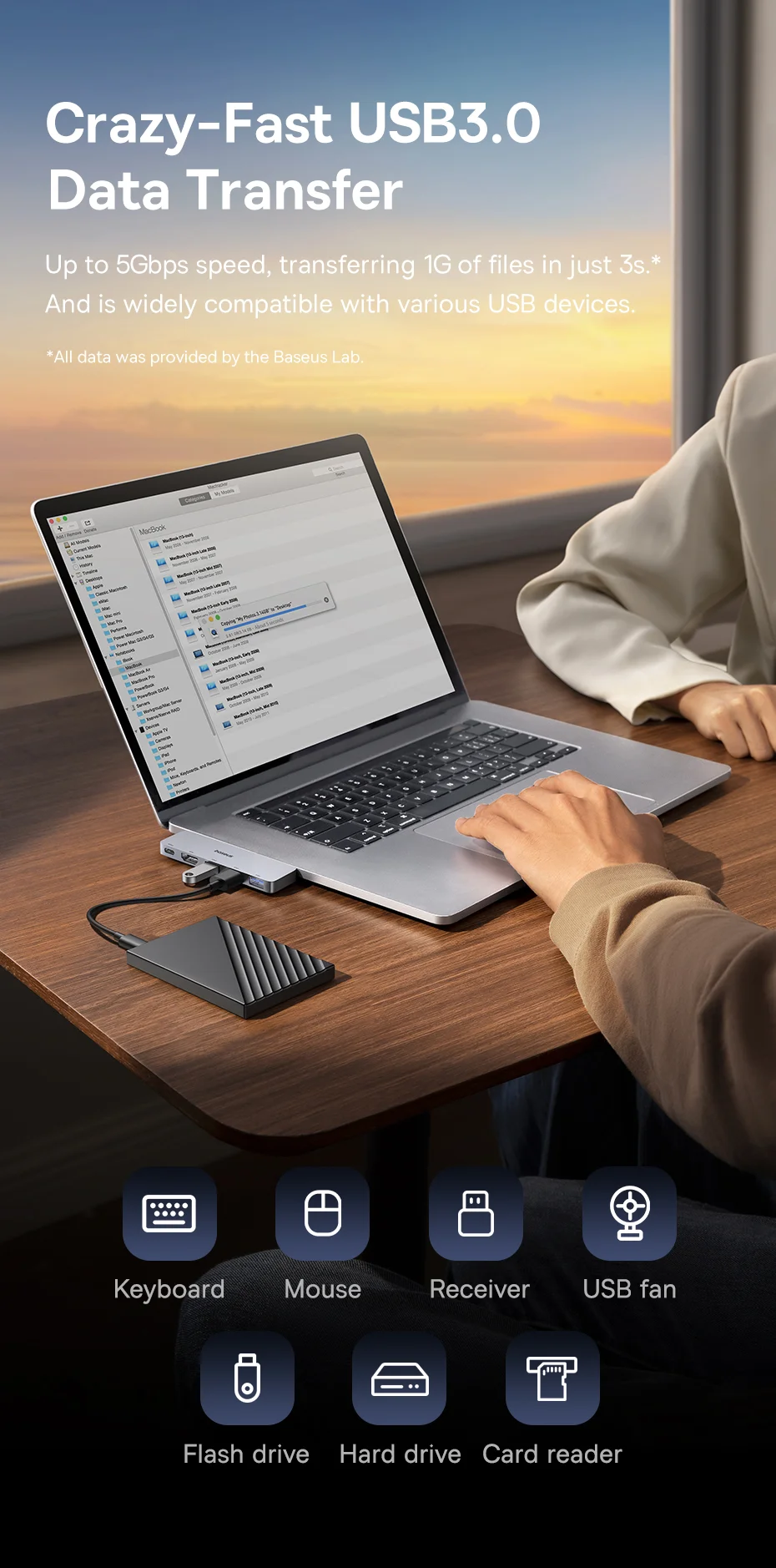 Adaptateur Hub USB-C série BASEUS UltraJoy jusqu'à une sortie HD 4K + USB-C 40 Gbit/s + 3xUSB 3.0 9