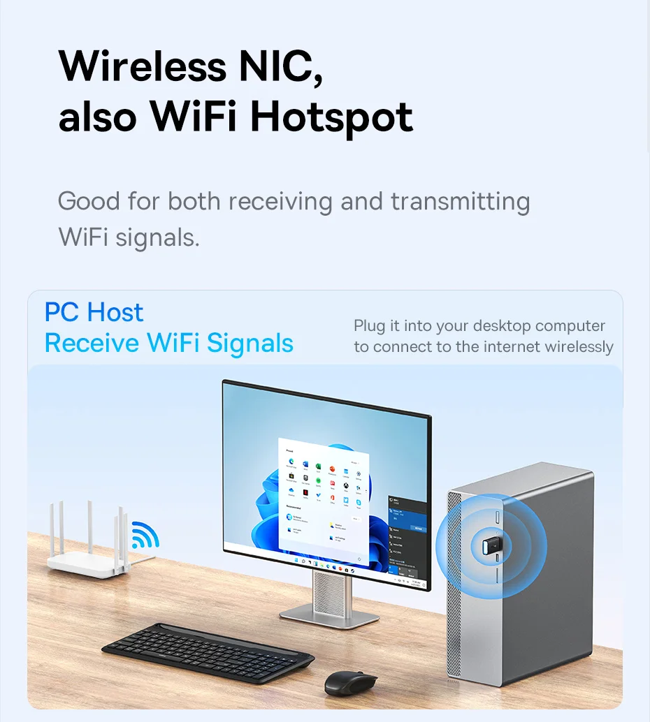 BASEUS FastJoy Series 650Mbps High Speed 2.4G / 5G Dual Band WiFi Adapter with Built-in Antenna - Black 5