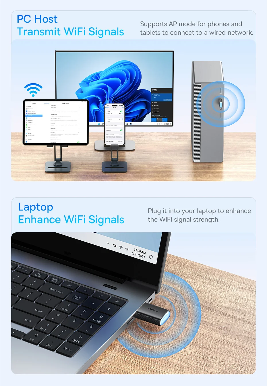 BASEUS FastJoy Series 650Mbps High Speed 2.4G / 5G Dual Band WiFi Adapter with Built-in Antenna - Black 6