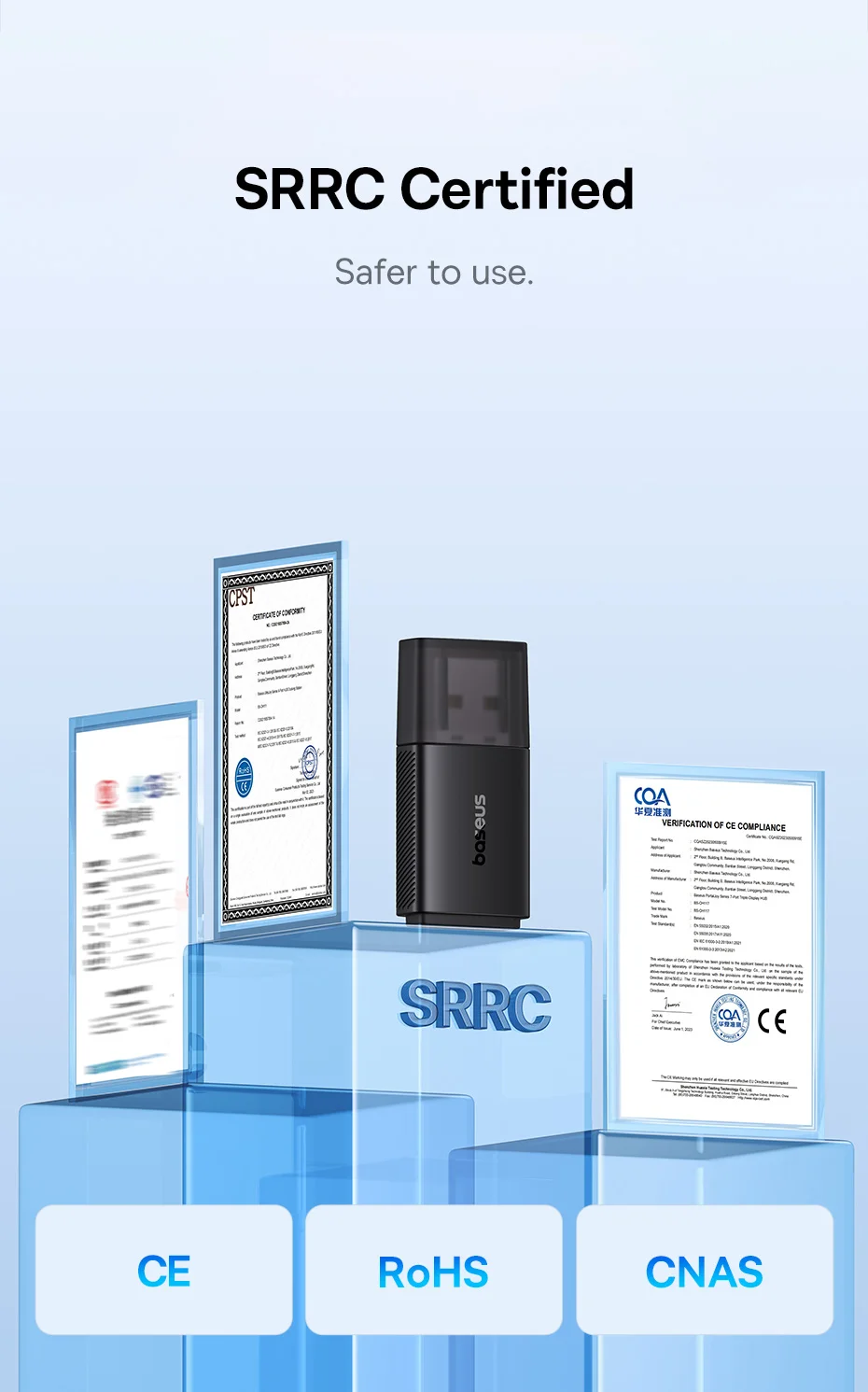 BASEUS FastJoy Series 650Mbps High Speed 2.4G / 5G Dual Band WiFi Adapter with Built-in Antenna - Black 9