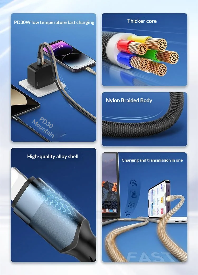 LDNIO LC352C 2m USB-C to USB-C Braided Cable 65W PD Fast Charging Data Cable with Reinforced Metal Connector for Laptop Phone - Black 5