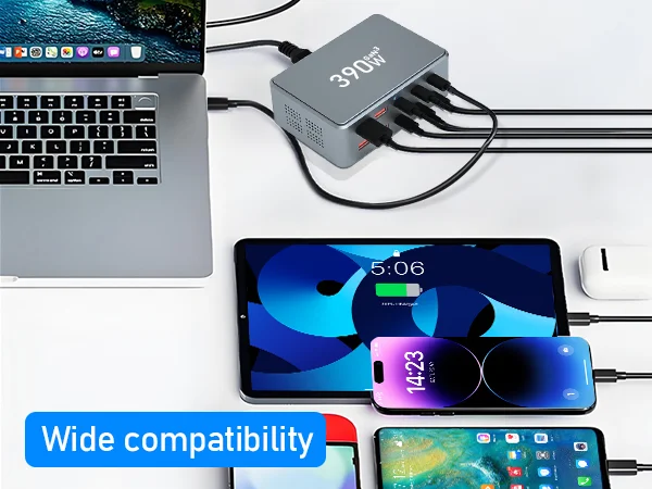 390W GaN Charger Type-C + USB-A 10 Ports Desktop Charging Station for Phone Tablet Laptop - US Plug 4