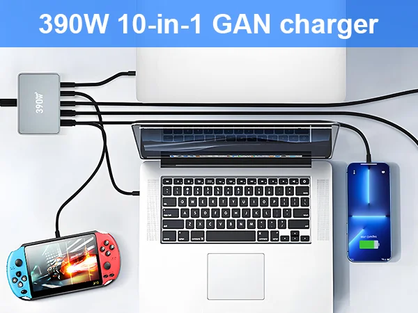 390W GaN Charger Type-C + USB-A 10 Ports Desktop Charging Station for Phone Tablet Laptop - US Plug 5