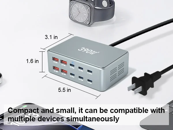 390W GaN Charger Type-C + USB-A 10 Ports Desktop Charging Station for Phone Tablet Laptop - US Plug 6