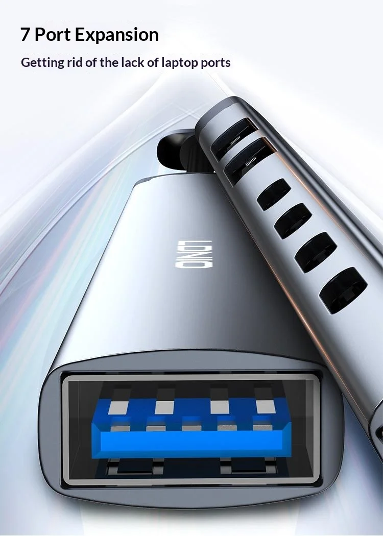 LDNIO DS-87U 7 in 1 USB-A Hub Aluminum Alloy USB 3.0 + 2x USB 2.0 + 4x Type-C 2.0 Splitter - Grey 5