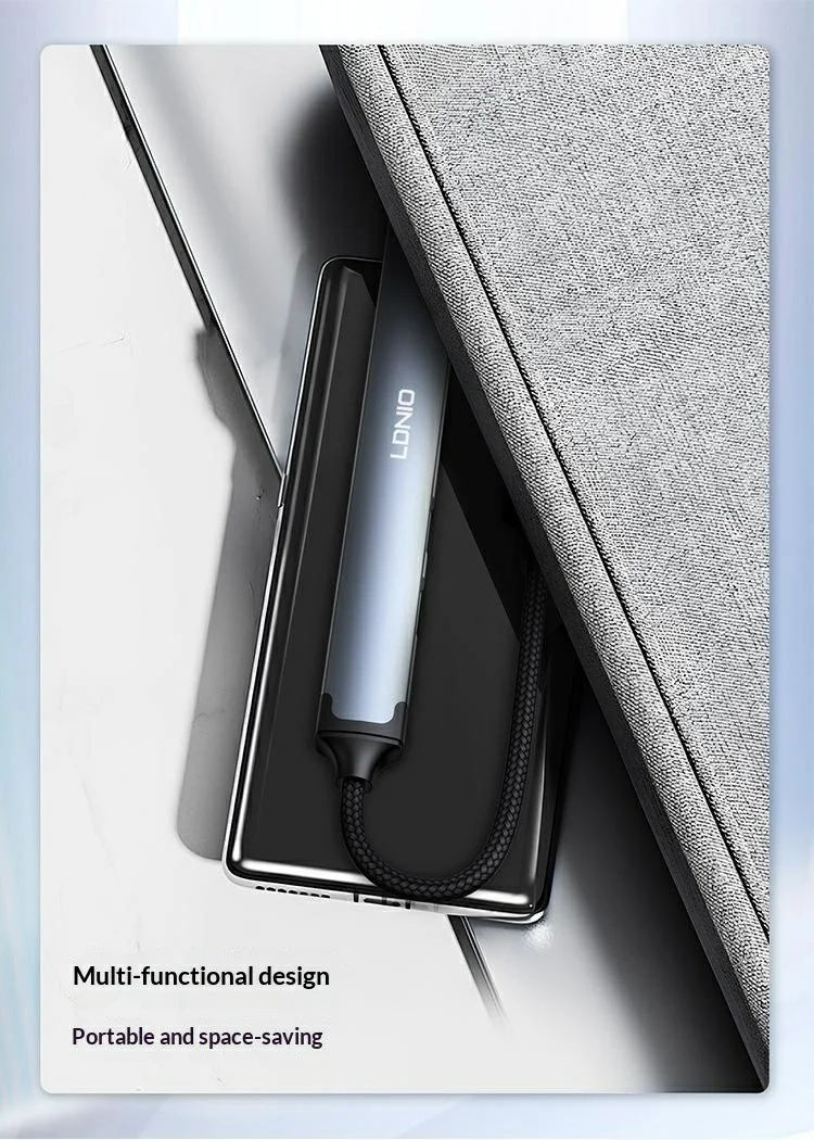 LDNIO DS-97C Aluminum Alloy Type-C Hub 7 in 1 USB-C to USB3.0 + 6x USB2.0 Splitter Adapter - Grey 1