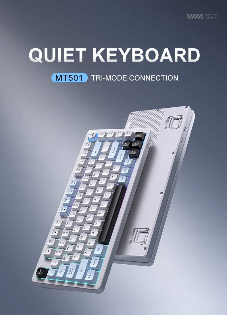 ONIKUMA MT501 81 Keys Gaming Keyboard 3-Mode Wireless 2.4G Bluetooth-compatible Type-C RGB Backlight PC Keyboard - White 1